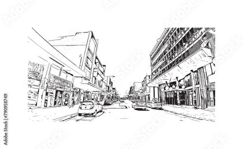 Obraz na płótnie Print Building view with landmark of Springs is a city in United States. Hand drawn sketch illustration in vector. w salonie