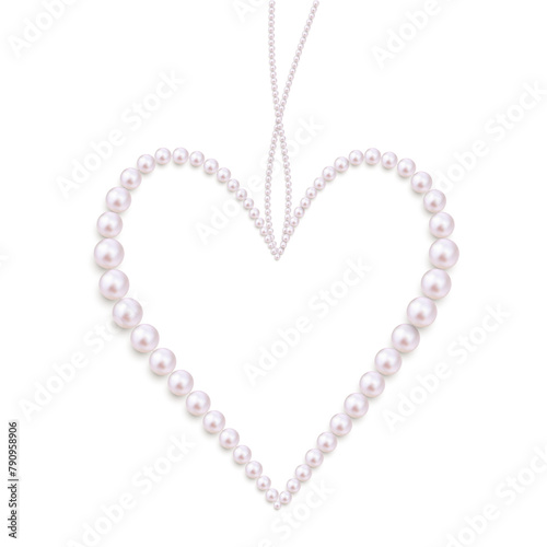 Pearls. Beads. Jewelry. Beautiful vector background. Pearl heart. Garland. Decoration in the shape of a heart.