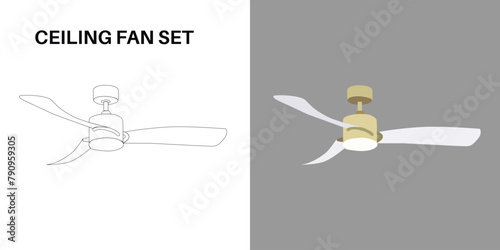 vector and line art design of a ceiling fan set. EPS 10 and JPEG file