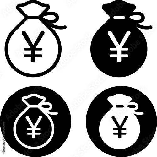 日本円が入った現金袋　アイコンセット