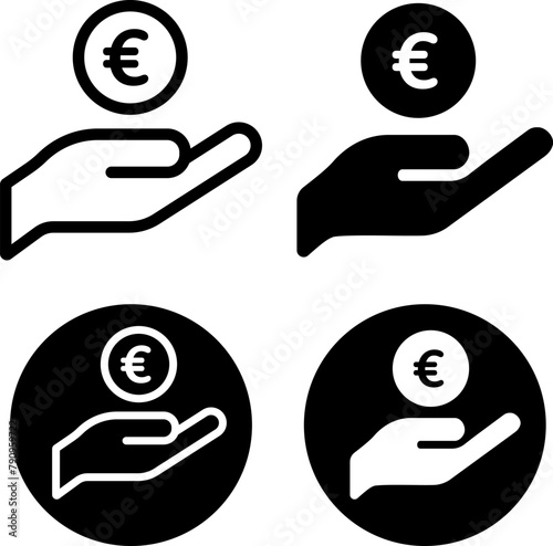 手とユーロ硬貨　アイコンセット