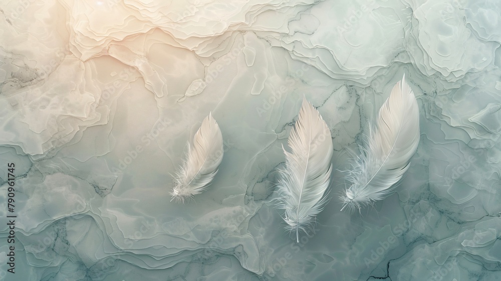 Fototapeta premium Marble and feather themed panel wall art merging natural beauty with modern design for wall decor