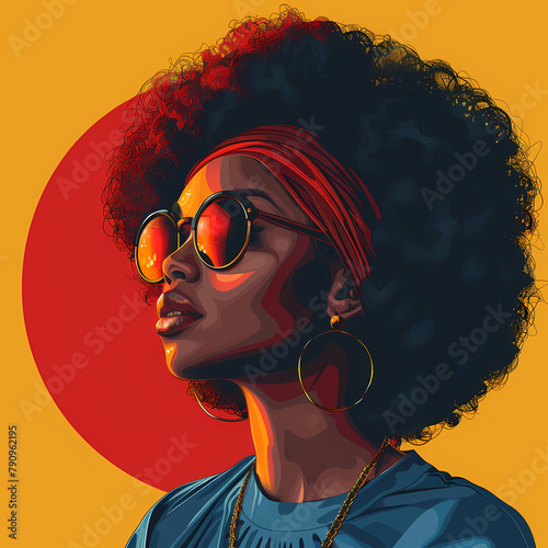 African American illustration for fashion banner. Trendy woman model. Afro hair style girl Dhuku photo