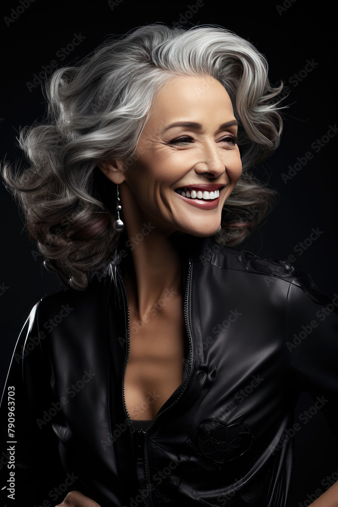 a beautiful older woman with grey hair happy and smile a beautiful older woman with grey hair happy and smile