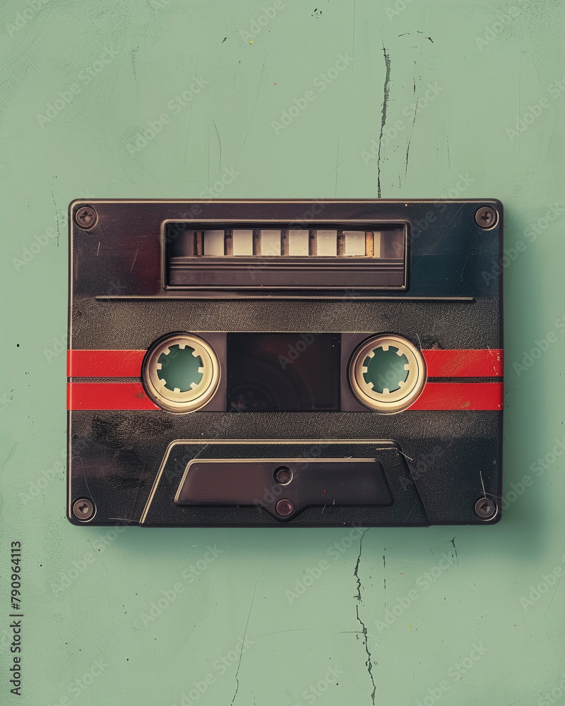 Naklejka premium Vintage Retro Audio Cassette Tape on Monochrome Pastel green Background