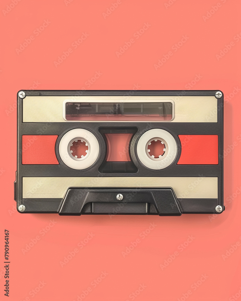 Obraz premium Vintage Retro Audio Cassette Tape on Monochrome Pastel Pink Background