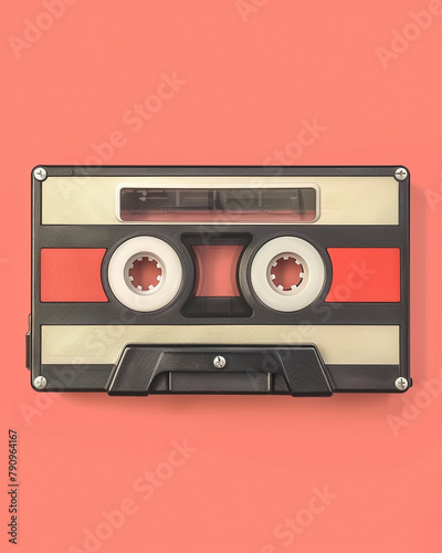 Vintage Retro Audio Cassette Tape on Monochrome Pastel  Pink Background