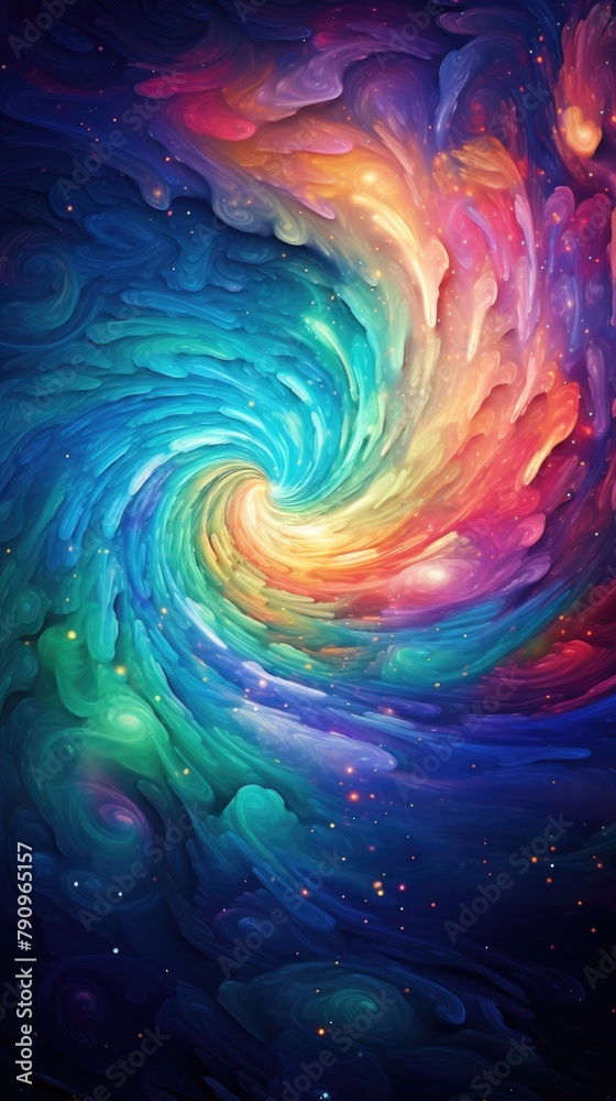 Fototapeta premium A mesmerizing display of galactic swirls in rainbow iridescence, with soft lighting that creates a mystical aura in space
