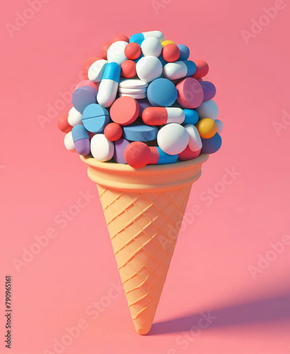  ice cream cone with pills