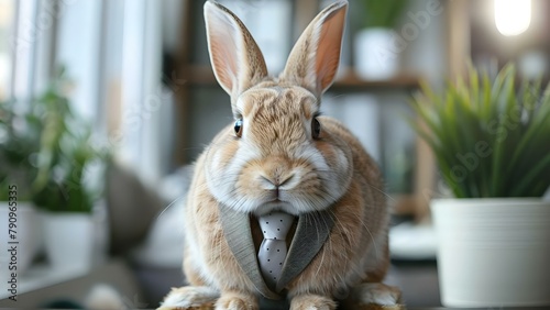 Dapper Bunny in a Chic Tie, Posing with Style. Concept Easter Photoshoot, Trendy Outfit, Stylish Bunny, Posing Ideas, Festive Props