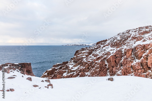 northern polar landscapes in the Teriberka Nature Park on the shore of the Barents Sea, Murmansk, Russia
