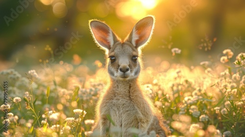 Baby kangaroo his ears are pricked and his eyes are wide open in surprise photo