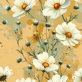 Watercolor Floral Design with Delicate Daisies and Green Stems