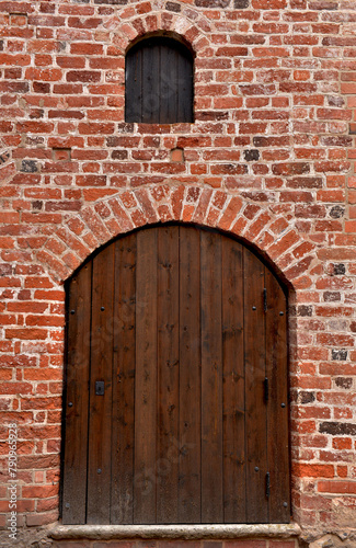 Factory door, old factory, brick wall -industry, industrial building, architecture, old door, small window, brick, wooden door, wooden window, old © The Grace - OLMA