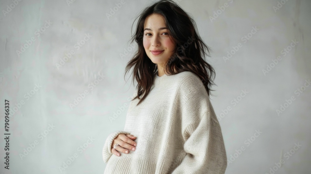 Fototapeta premium Serene Maternity Beauty in Soft Knitwear. Generative ai