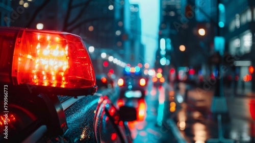 Police Car Lights Bokeh in the City Night. Generative ai photo