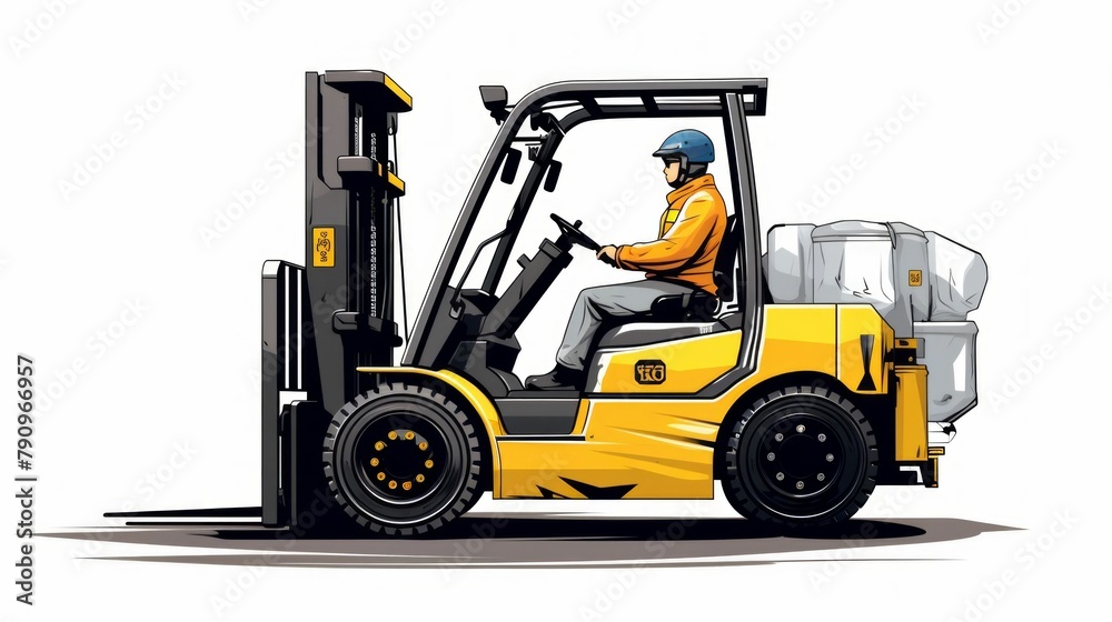 Illustration of a Worker Operating a Forklift. Generative ai