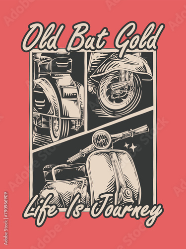 Scooter vintage style illustration for t-shirt