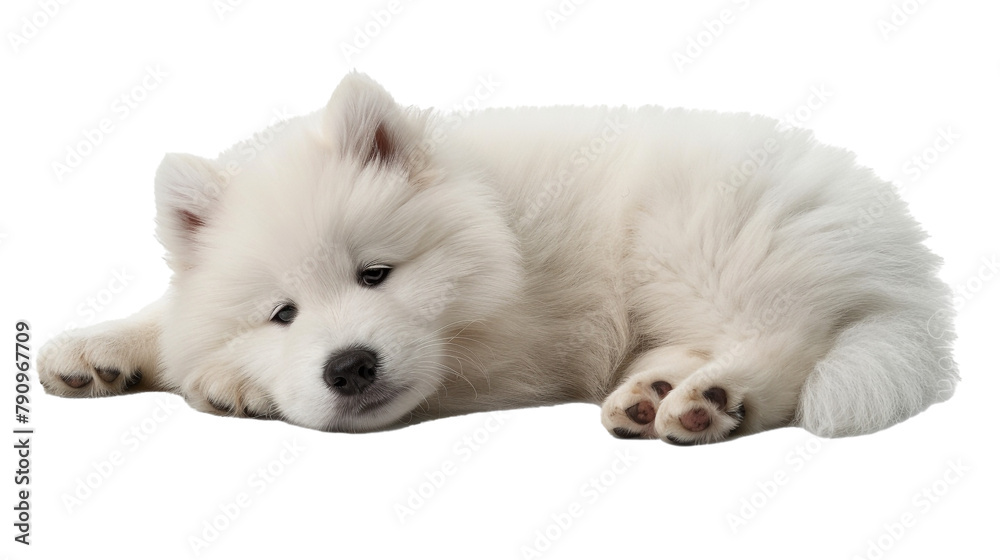A fluffy Samoyed puppy, isolated on transparent background, png file