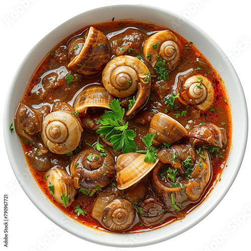 Delicious  Lokossa Snail Stew Snails cooked Isolated On White Background photo