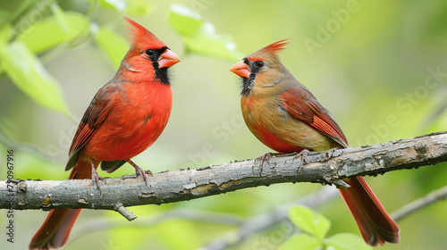 Male and female Northern cardinals on a branch, official bird of no fewer than seven U.S. states © Mehmet