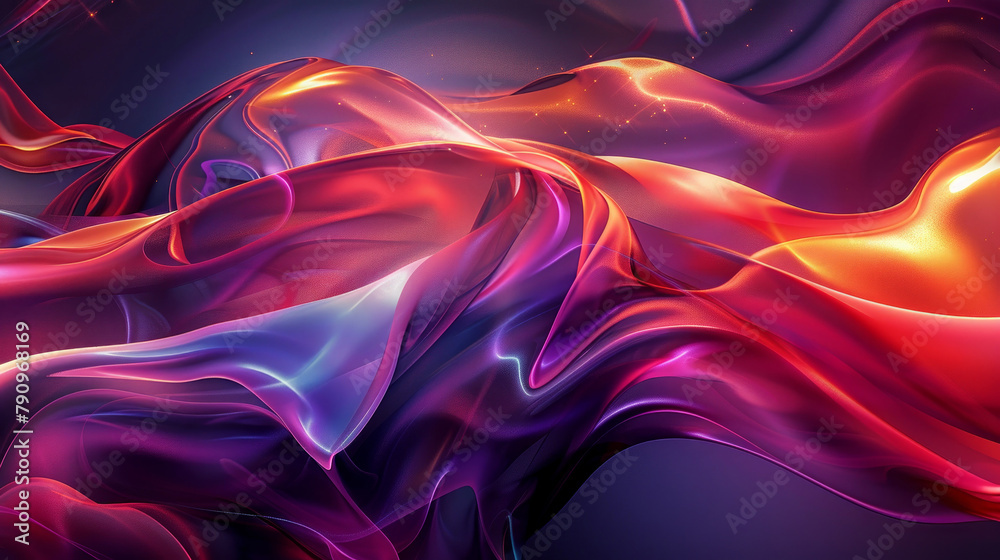 Obraz premium Arte digitale che raffigura un tessuto di seta colorato e fluente, con una texture luminosa e dinamica. Sfondo astratto con colori vibranti , salva schermo