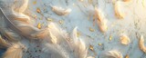 Panel wall art with a marble effect background showcasing feathers interspersed with subtle gold leaf accents