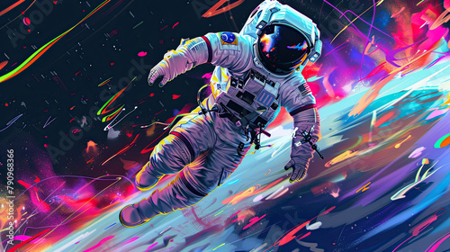 Colorful illustrations of astronaut in space ©  Mohammad Xte