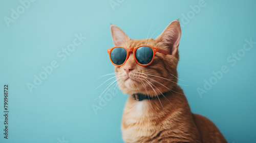 a cat wearing sunglasses in a simple background 