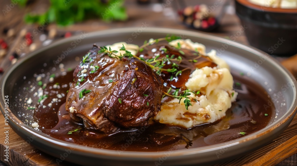 Plate of meat and mashed potatoes Plate of meat and mashed potatoes