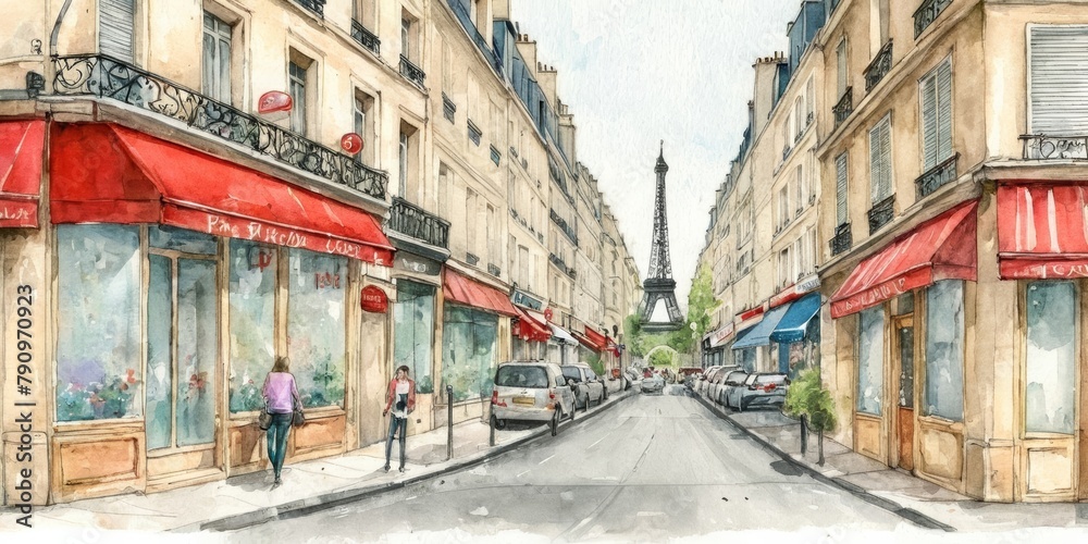 Watercolor Illustration Of Paris Streets Watercolor Illustration Of Paris Streets