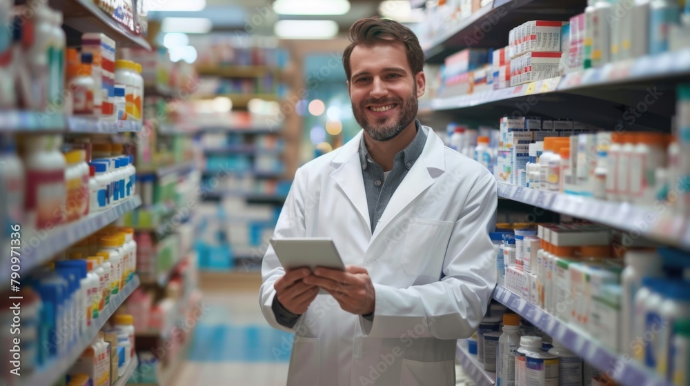 A Smiling Pharmacist with Tablet