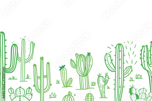 Cute cacti hand drawn sketch style landscape illustration