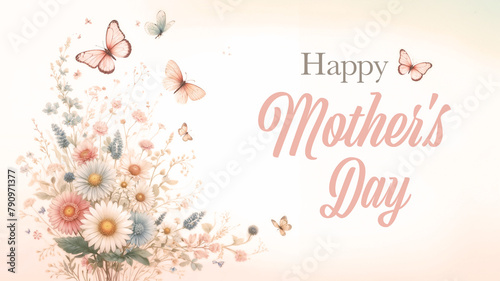 Whimsical Happy Mother's Day Banner with Wildflowers and Butterflies greetings 