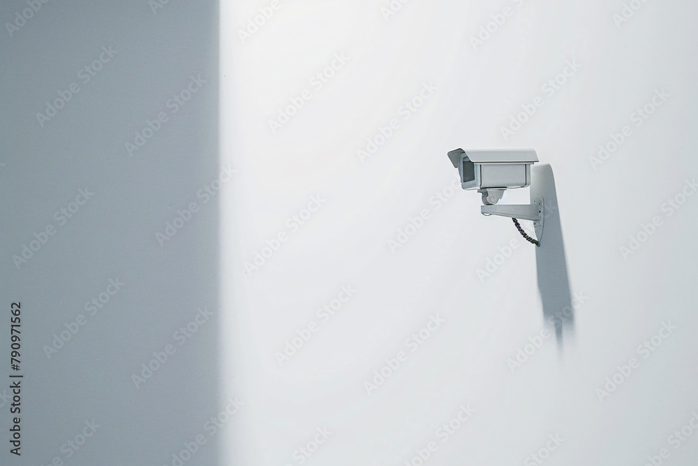 Security camera on the white building wall with copy space