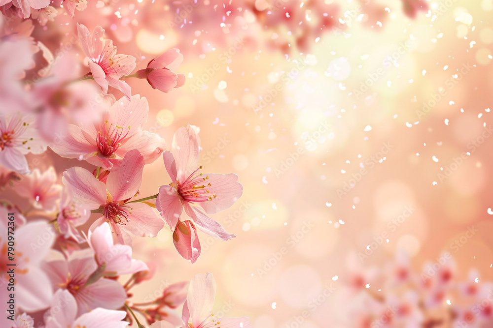 sakura flowers over sunset background with copy space