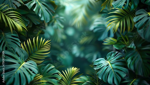 A vibrant background with tropical leaves framing the edges.