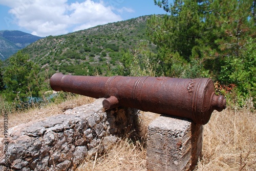 Venetian cannon above Loutsa at Vathi on the Greek island of Ithaca photo