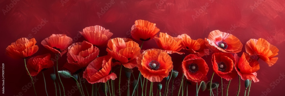 Red poppy flowers on red background Red poppy flowers on red background