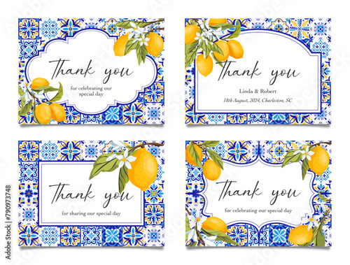 Amalfi Coast Thank You Card, blue tiles and lemons