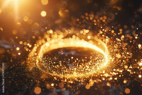 Gold sparkling light circle with shimmering particles with glare flare effect  glitter trail confetti shine sparks Gold Golden glowing   Ai generated