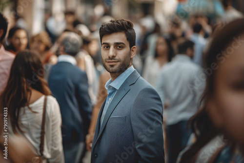 young handsome arabic businessman standing in the crowd on the street © Di Studio