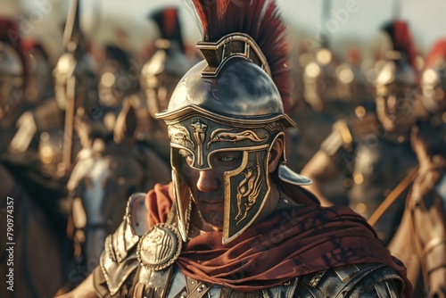 Roman general in armor riding on horseback 