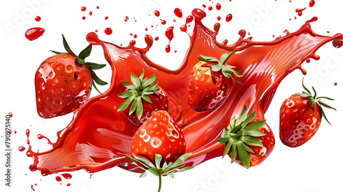 Red paint splash. Tomato, Strawberries. Tomato ketchup sauce splashes or red liquid tomato juice, , isolated on a transparent background. PNG cutout or clipping 