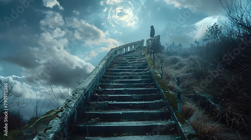 Stairway to heaven leading nowhere - dead end, meaningless life concept photo