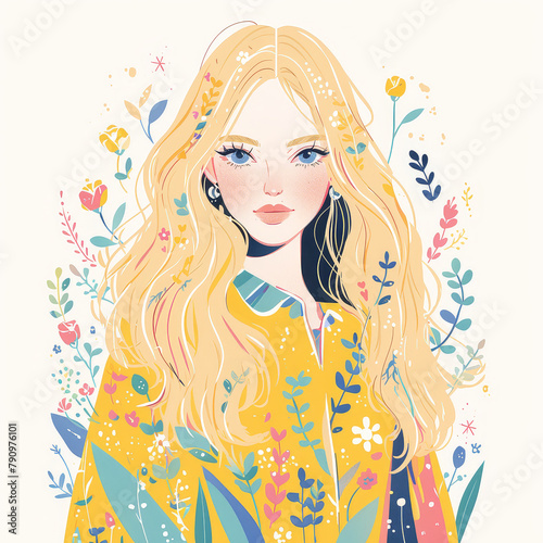 Colorful vector illustration of minimal model girl. Profile image of gorgeous fashionista anime female in abstract and minimal style. AI Generative.