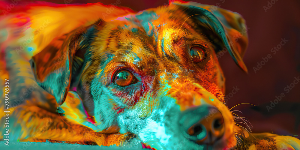 Obraz premium Canine Addison's Disease: The Weakness and Vomiting - Visualize a dog with highlighted adrenal glands showing dysfunction, experiencing weakness and vomiting