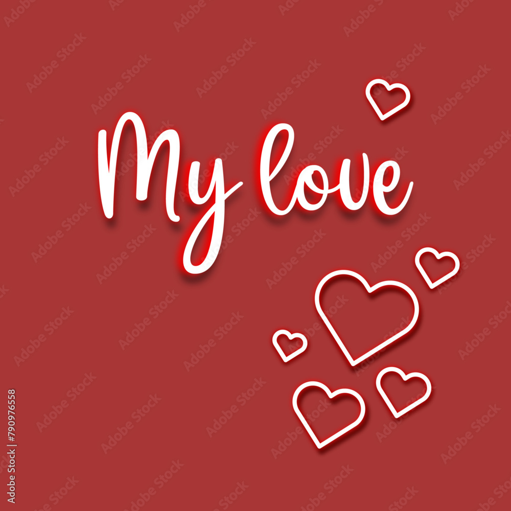 my love- hearts with neon effect vector style