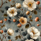 Tranquil Floral Elegance: Muted Grey Background