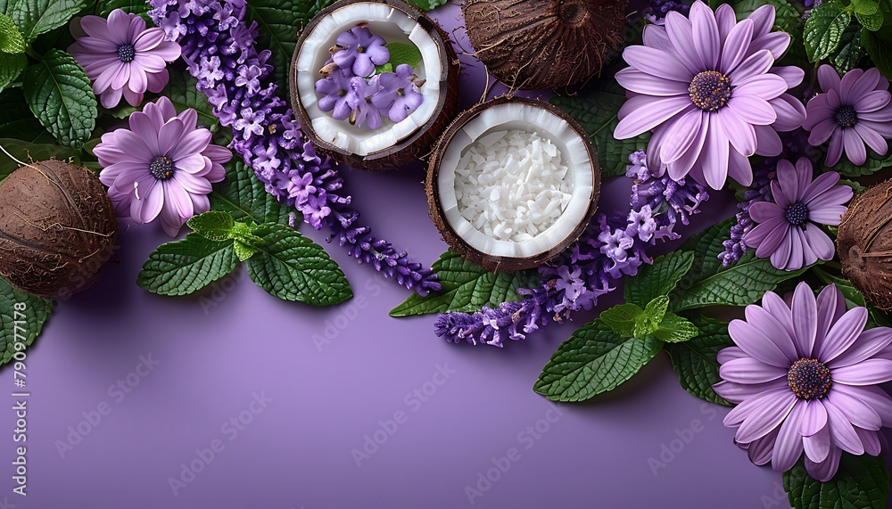 coconut cut into large pieces on trendy design. coconut cut into large pieces on trendy design.